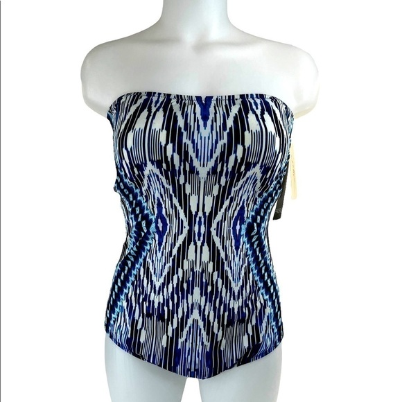 Profile by Gottex Bandeau One Piece Blue Multi Colored Swimsuit - Picture 2 of 16